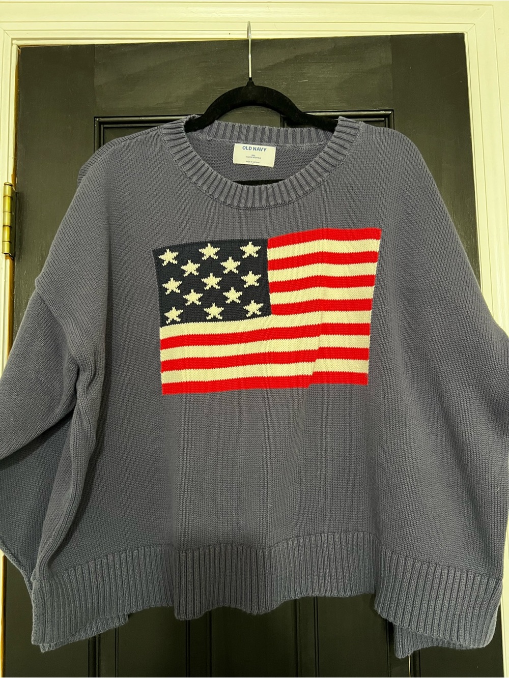 Old Navy Gray-Blue Crewneck Sweater with Flag Intarsia